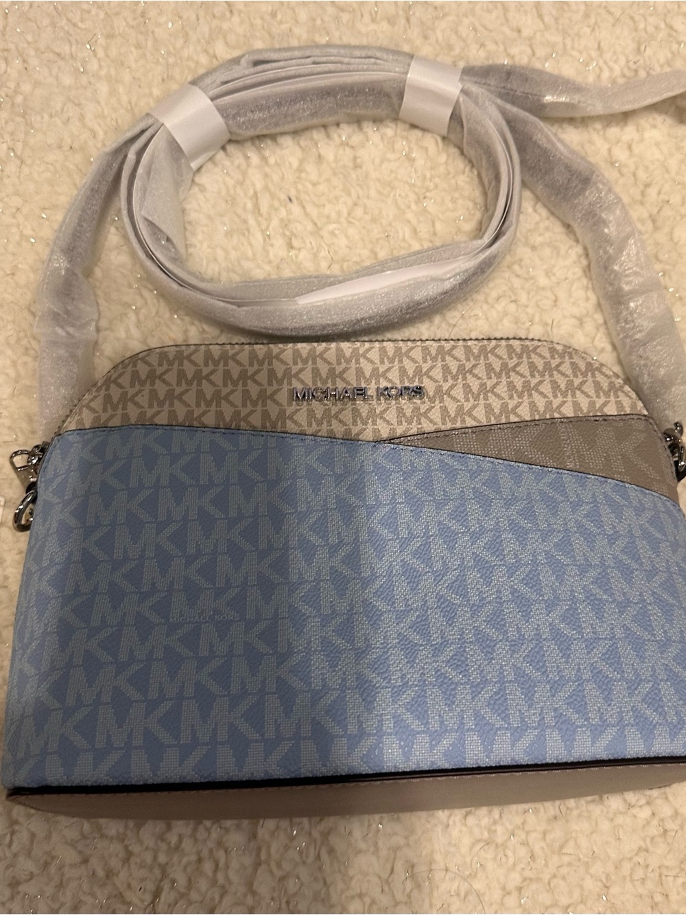 Michael Kors Blue and Gray Signature Colorblock Crossbody
